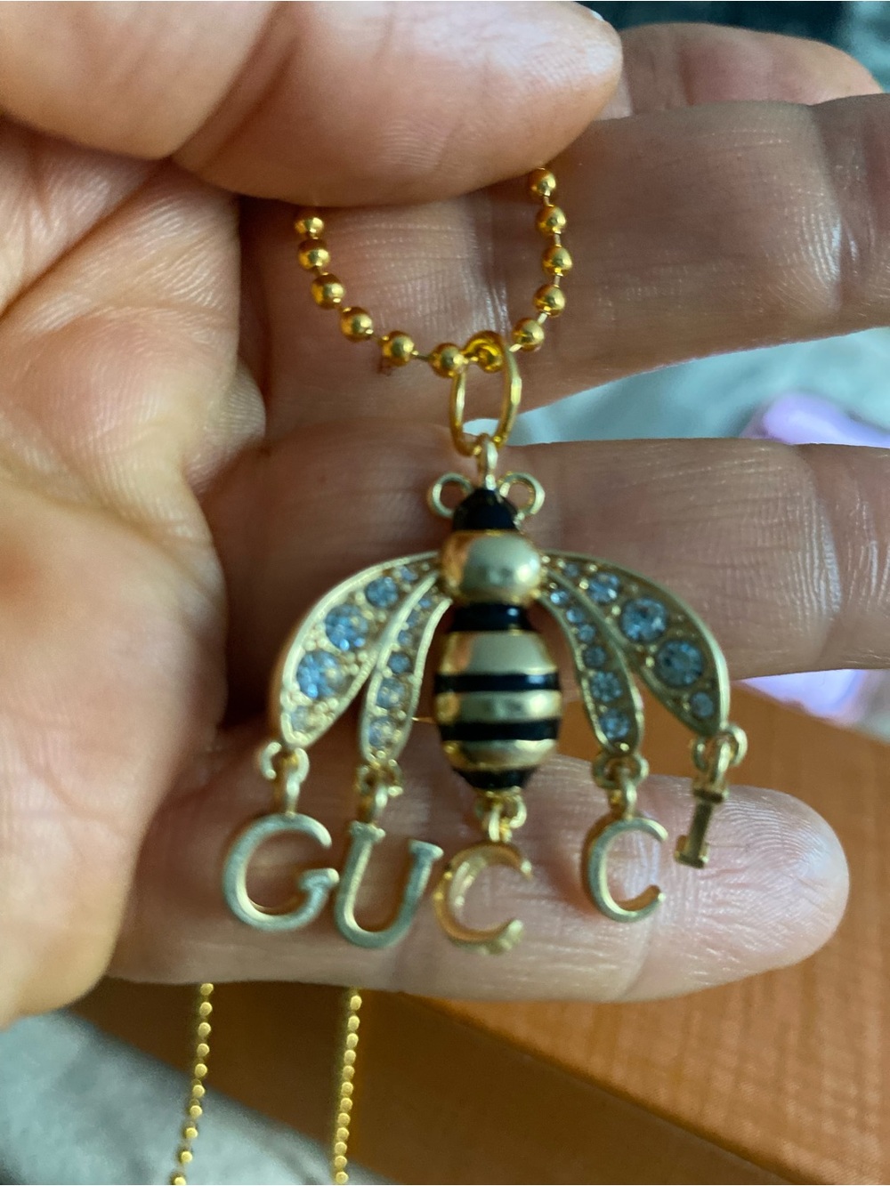 Unbranded Bee Pendant Necklace with Black Accents and Crystal Wings